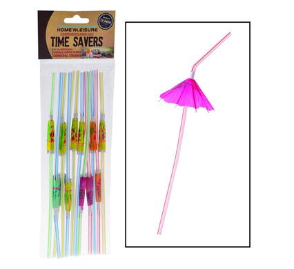 STRAWS PLASTIC 12PCE W/UMBRELLA