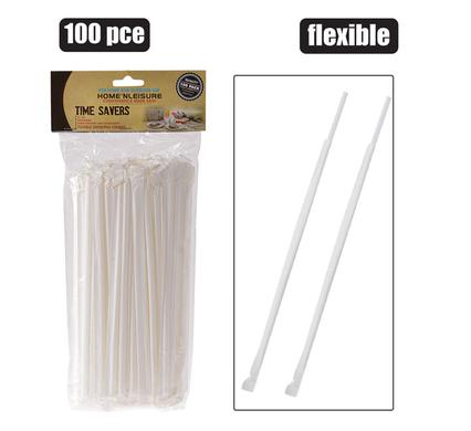 STRAWS PLASTIC FLEXIBLE 100PC WRAPPED
