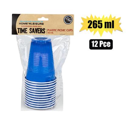 PICNIC CUPS PL 12PCE 265ml BLUE