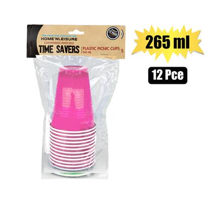 PICNIC CUPS PL 12PCE 265ml PINK