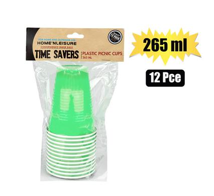 PICNIC CUPS PL 12PCE 265ml LIME GREEN