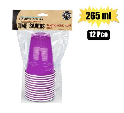 PICNIC CUPS PL 12PCE 265ml PURPLE
