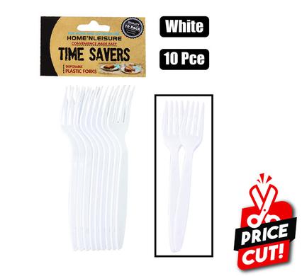 CUTLERY PL FORKS  10PCE WHITE/CLEAR