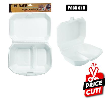 PICNIC STYROFOAM 2-DIVISION BOXES 6-PACK