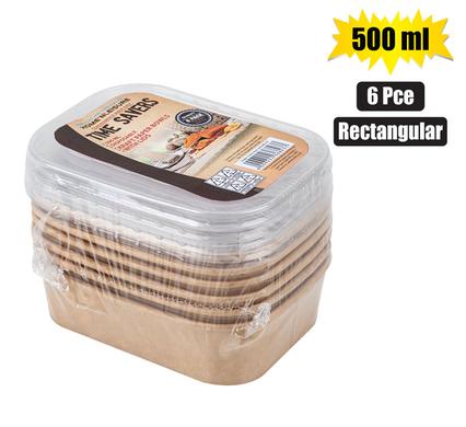 KRAFT PAPER BOWLS W/LID 500ml 6PC RECT