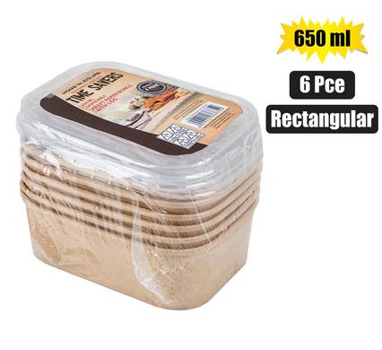 KRAFT PAPER BOWLS W/LID 650ml 6PC RECT