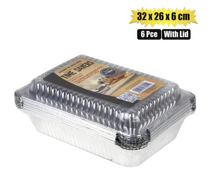 BAKING-PAN ALU-FOIL 6PC 22x15x3cm W/LID