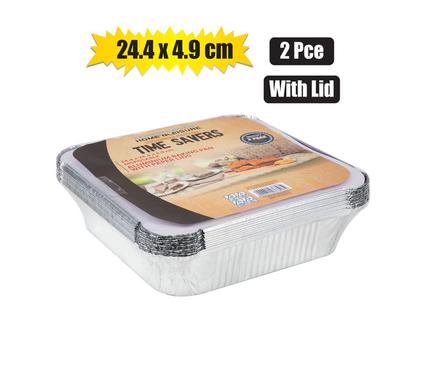 BAKING-PAN ALU-FOIL 2PC 24.4x4.9cm W/LID