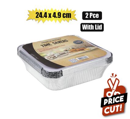 BAKING-PAN ALU-FOIL 2PC 24.4x4.9cm W/LID