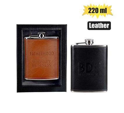 HIP FLASK S/S W/PU LEATHER DAD 220ml