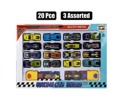 DIE CAST SET W/18 CARS & 2 LAUNCHERS