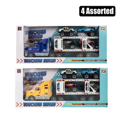 VEHICLE PLAYSET TRUCK & TRAILOR W/4CARS