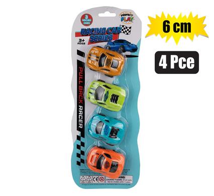 VEHICLE RACER CARTOON 4pc PULL BACK 6cm