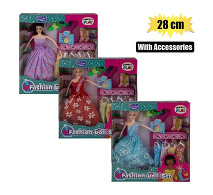 DOLL PRINCESS W/BOOTS+4DRESSES+ACC 28cm