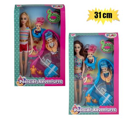 DOLL MED 31cm BONNIE FAMILY+POOL SET