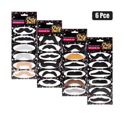 DRESS UP MOUSTACHE 6PK ASSTD