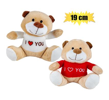 PLUSH LOVE BEAR BROWN & RED 19cm