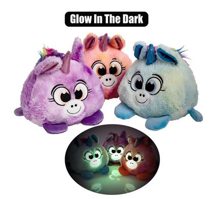 PLUSH BALL GLOW IN DARK UNICORN PIG 16cm