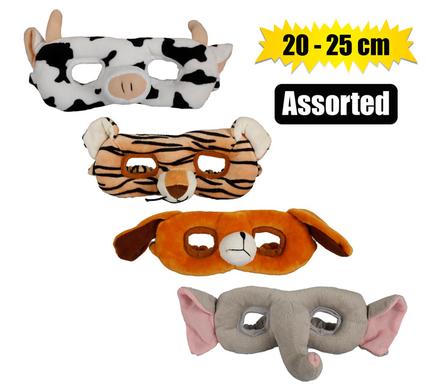 PLUSH ANIMAL MASK ASSTD 20-25cm