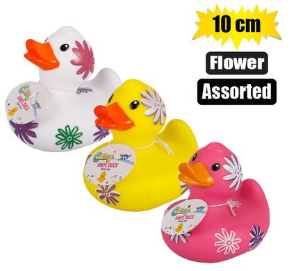BABY VINYL THEMED DUCK 10cm, FLOWER ASTD