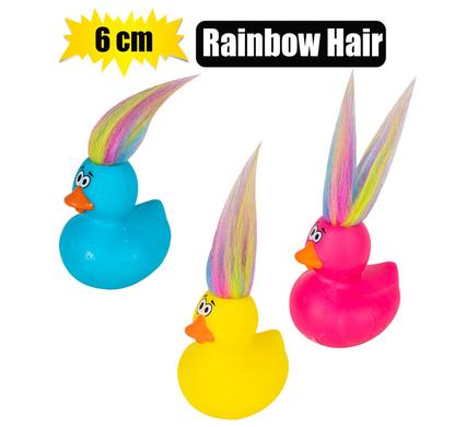 BABY VINYL THEMED DUCK 6cm RAINBOW HAIR