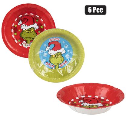 XMAS GRINCH PAPER BOWL 6PC