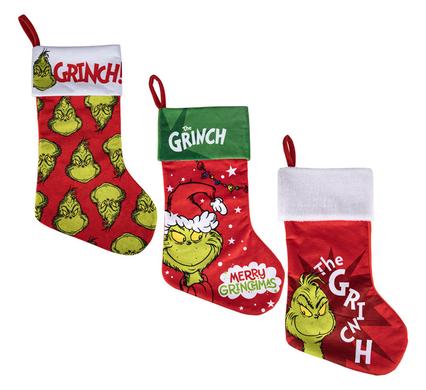 XMAS STOCKING GRINCH 45cm 3 ASSTD