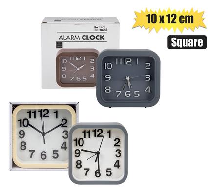 CLOCK ALARM PL SQUARE 10x12cm ASSTD