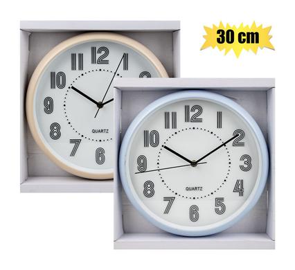 CLOCK WALL PL ROUND 30cm ASSTD