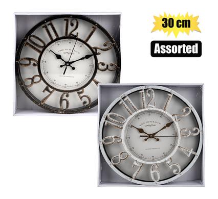 CLOCK WALL PL ANTIQUE 30cm ASSTD