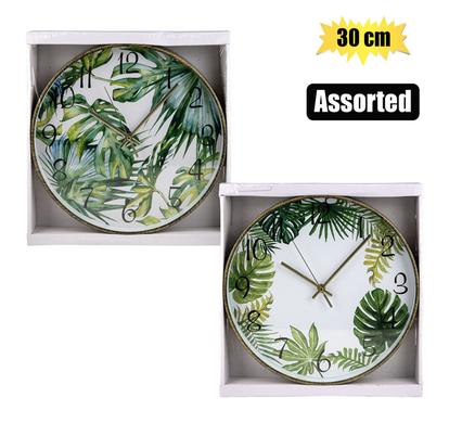 CLOCK WALL PL ROUND JUNGLE 30cm ASSTD