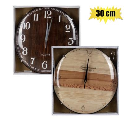 CLOCK WALL PL ROUND 30cm WOOD LOOK ASSTD