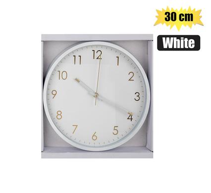 CLOCK WALL PL ROUND 30cm WHIT E