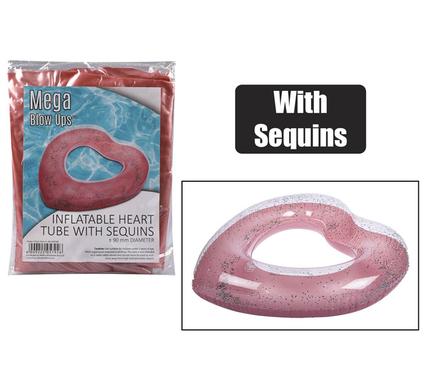 INFLATABLE HEART TUBE SEQUINS 90cm ASTD