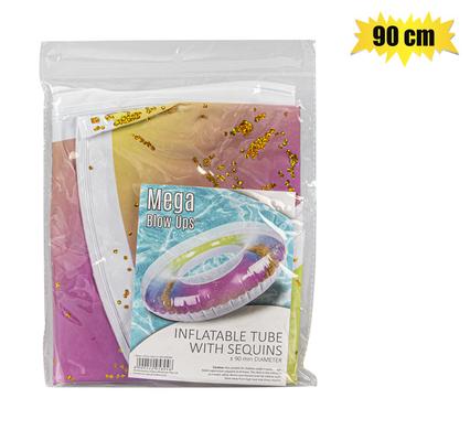 INFLATABLE RND TUBE RAINBOW SEQUINS 90cm