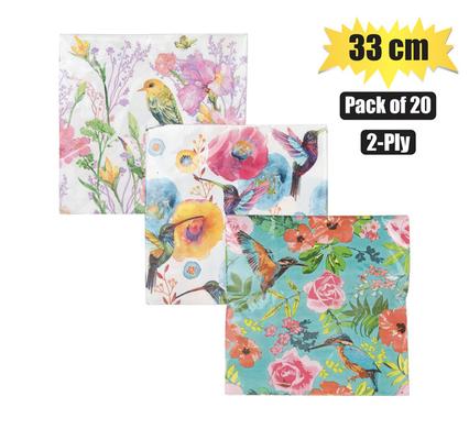 SERVIETTES 2PLY 33cm 20PC BIRDS
