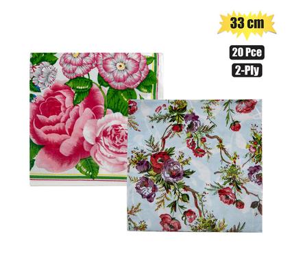 SERVIETTES 2PLY 33cm 20PC PEONIES
