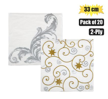 SERVIETTES 2PLY 33cm 20PC FANCY PATTERN