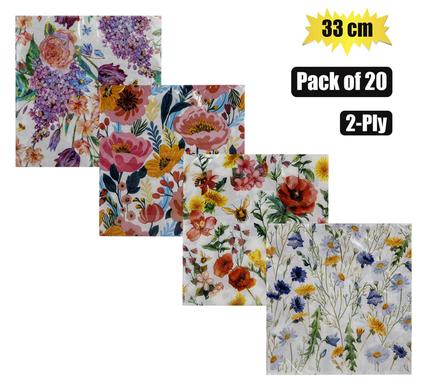 SERVIETTES 2PLY 33cm 20PC FLOWERS