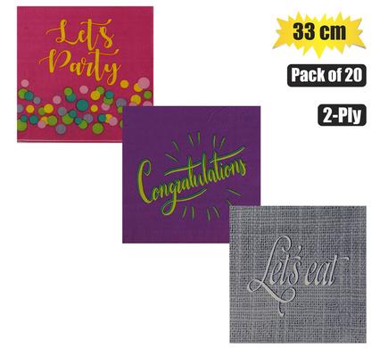 SERVIETTES 2PLY 33cm 20PC WORDS