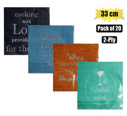 SERVIETTES 2PLY 33cm 20PC WORDS WINE