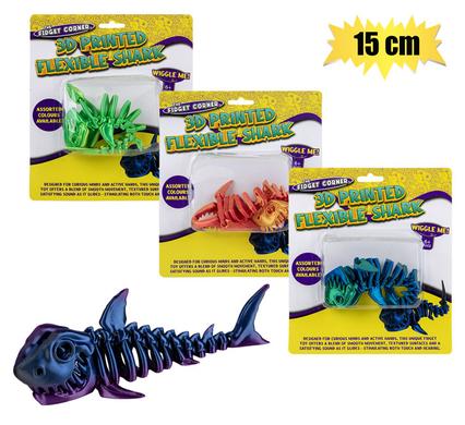 NOVELTY 3D PRINTED SHARK FLEXIBLE 15cm