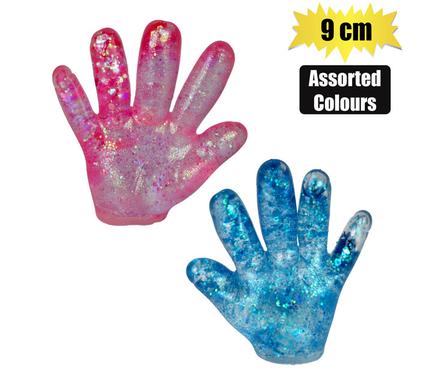 NOVELTY SQUEEZE GLITTER HAND 9cm