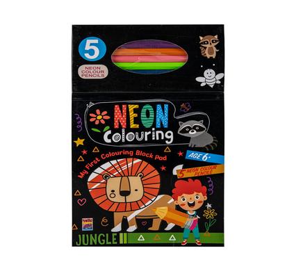 BOOK COLOURING NEON W/5 PENCIL ASSTD
